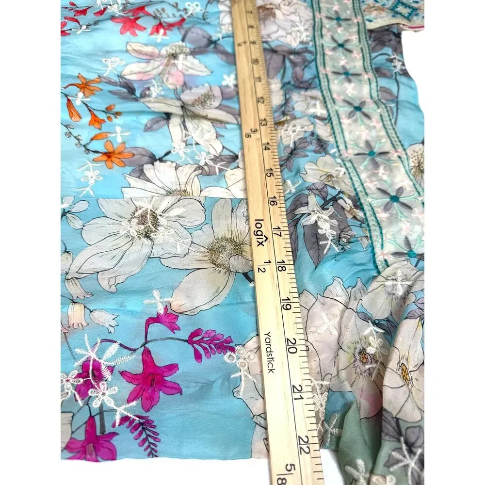 Johnny Was Permint Padme Blouse Blue Floral Eyelet Boho Top Size L NWOT